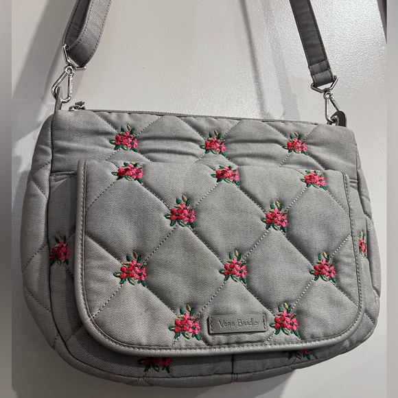 Vera Bradley Handbags - Vera Bradley Carson Shoulder/crossbody Quilted Denim Gray Embroidered floral bag